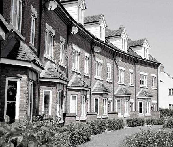Terrace houses on street in uk